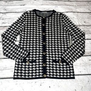 NWT Kate Hill Black/White Houndstooth Cardigan Size M